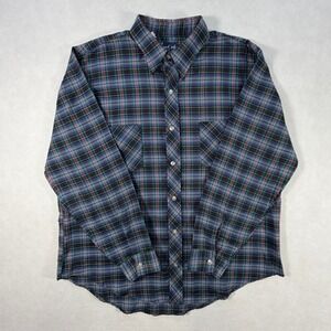 Vintage DeeCee Plaid Button Down Shirt Mens XL Blue Green USA‎ Made